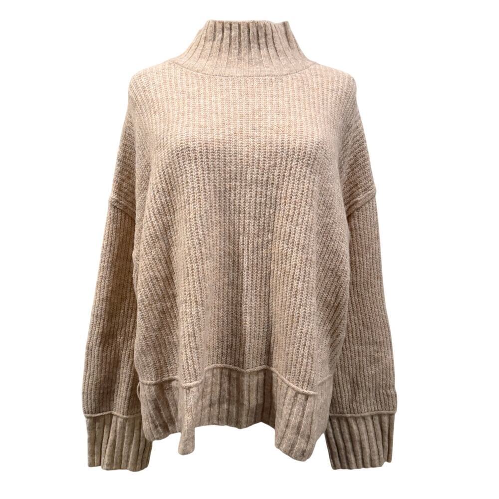 The Workshop NEW Oatmeal Beige Mock Neck Chunky Knit Sweater Medium Cozy Soft